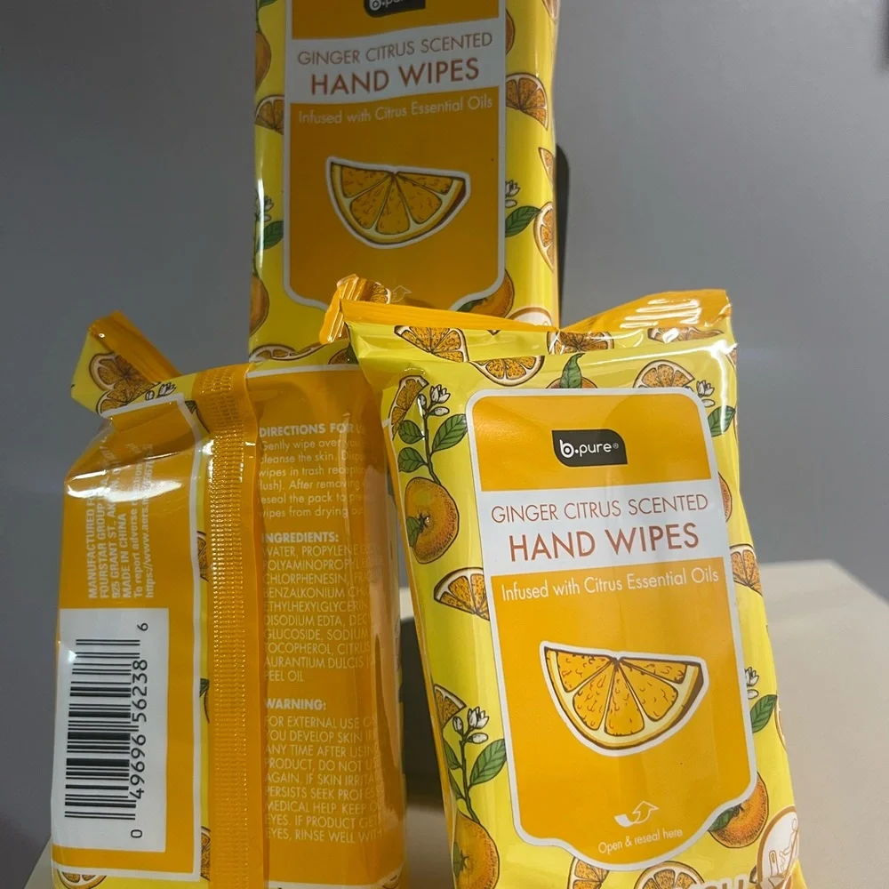 Ginger Citrus Scented Hand Wipes - Yellow, pack of 3